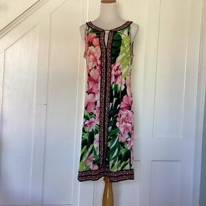 Calvin Klein Pink and Green Floral Midi Dress